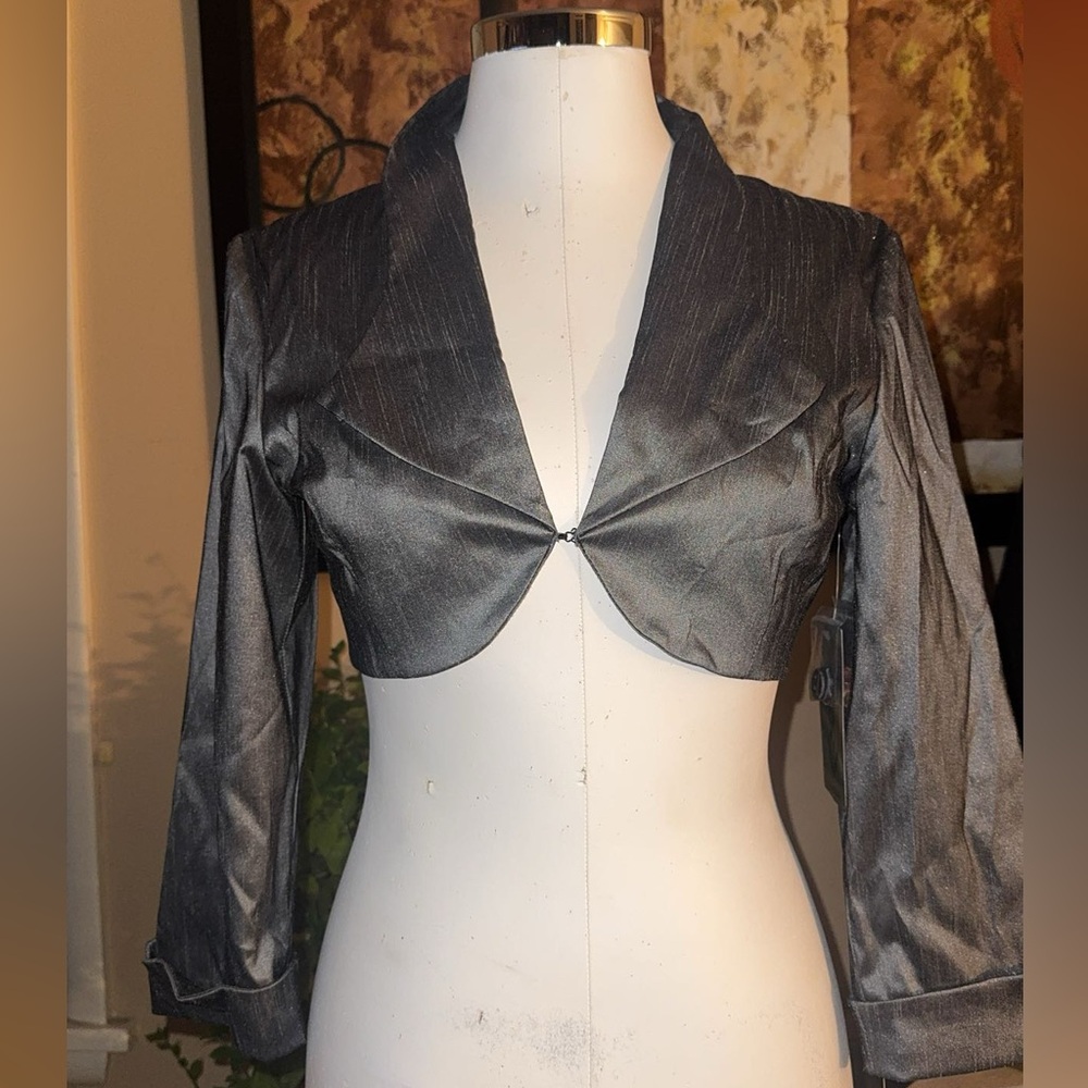 Samuel Dong Silver Satin Cropped Bolero Jacket – Y2K